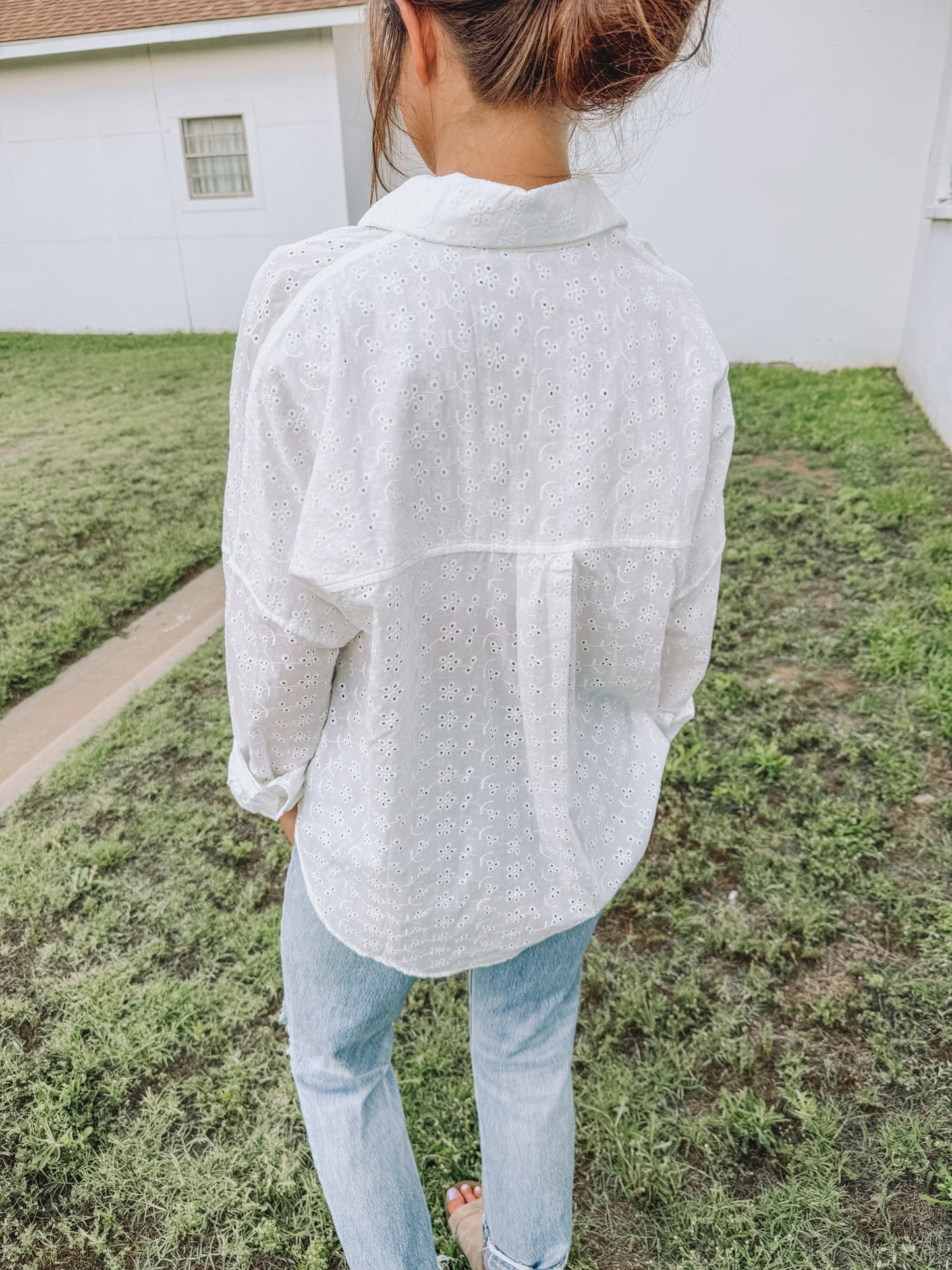 White Eyelet Button Up (100% Cotton)