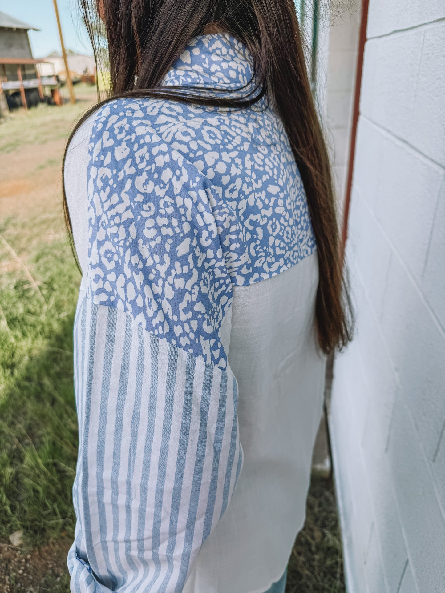 Mixed Print Chambray Button Up