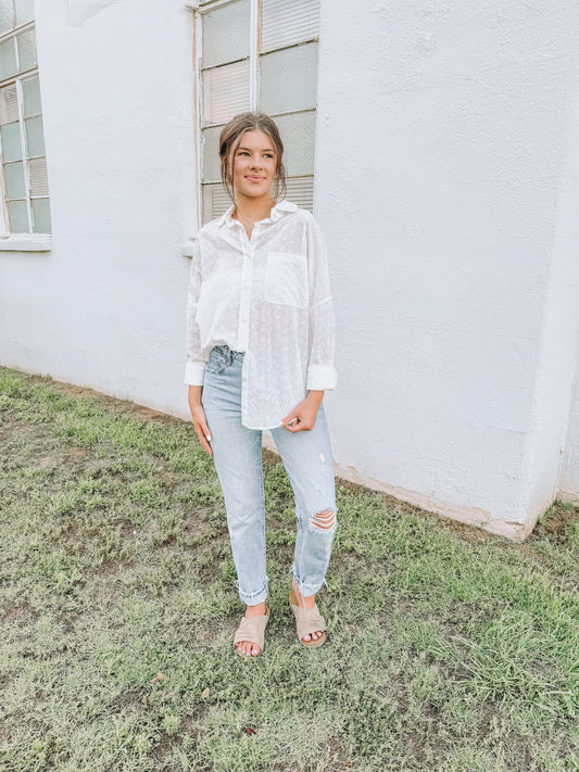 White Eyelet Button Up (100% Cotton)