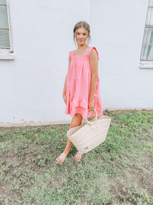 Poolside Pink Mini Dress (100% Cotton)