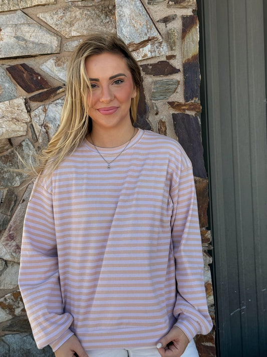 Lilac Peach Ribbed Crew Neck